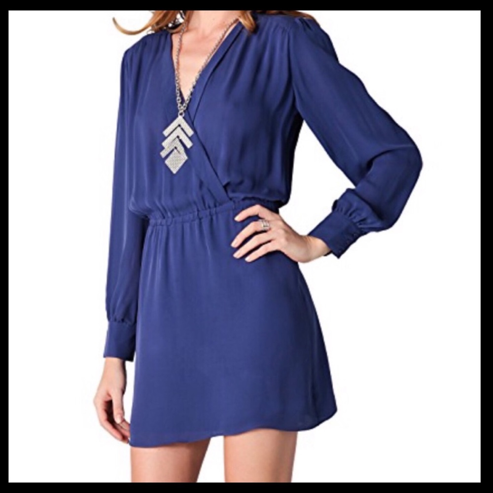 Parker Blue Long-Sleeved Silk Mini Dress